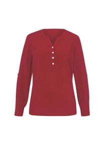 Schlupfbluse SIEH AN "Schlupfbluse Schlupfbluse mit kurzer Knopfleiste", Damen, Gr. 5, rot (kirsche), Web, Stoff, , Sportlich, Rundhals, Blusen Schlupfbluse