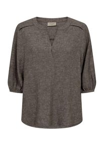 Schlupfbluse Freequent "FQLAVA-BLOUSE", Damen, Gr. M, grau (morel melange), Web, Obermaterial: 55% Leinen, 45% Viskose, meliert, l&auml;ssig geschnitten h&uuml;ftbedeckend, V-Ausschnitt, elastischer Bund, Blusen Schlupfbluse, melierte Sommerbluse mit Leinen