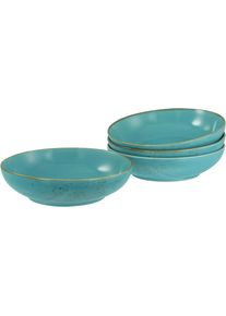 Schale Creatable "Nature Collection, Poke Bowl, &Oslash; 22,5 cm, 4-tlg", blau (water), H:5cm &Oslash;:22,5cm, Steinzeug, Sch&uuml;sseln, Schale, Handwerklicher Look, Vintage, H&ouml;he 5 cm