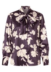 Klassische Bluse Heine "Schluppenbluse Schluppenbluse aus schimmernden Satin", Damen, Gr. 44, lila (aubergine, champagner, bedruckt), Satin, , Elegant, Rundhals, Blusen Klassische Bluse