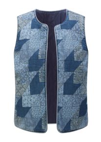 Wendeweste WITT "Wende-Weste Wendeweste in Patch-Optik", Damen, Gr. 5, blau (jeansblau, gemustert), Denim/Jeans, , Modisch, gerade, Rundhals, Westen Wendeweste