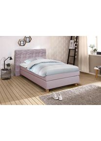 Boxspringbett Home Affaire "Iris", rosa (aubergine), B:141cm L:215cm, Holz teilmassiv, Stoff, Komplettbetten, Boxspringbett, inklusive Topper, in 4 Breiten, 3 Ausf&uuml;hrungen, 3 H&auml;rtegrade