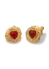 Paar Ohrstecker HAZE & GLORY "Ohrringe Ohrstecker Herz Onyx Rot 925 Sterling Silber vergoldet - Head Over Heels" Gr. 14, gold, Ohrringe, Damen, 14, Silber 925 (Sterlingsilber), Paar Ohrstecker