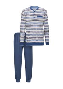 Schlafanzug WITT "Schlafanzug Schlafanzug", Herren, Gr. 56/58, jeansblau, bleu, bedruckt, Rundhals, Homewear-Sets Schlafanzug