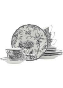 Kaffeeservice Creatable "Adelaide, Service 12-tlg.", grau, 12, Porzellan, Geschirr-Sets, Kaffeeservice, Nostalgischer Vintage Dekor, Elegante Form