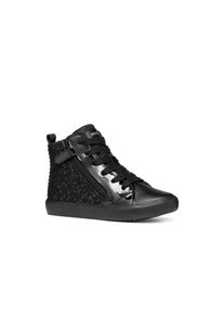 Sneaker Geox "J GISLI GIRL", M&auml;dchen, Gr. 28, w&auml;rmend, schwarz, Lederimitat, Textil, Schuhe Sneaker, Schn&uuml;rboots in Metallicoptik, Warmfutter, Gr&ouml;&szlig;enschablone zum Download