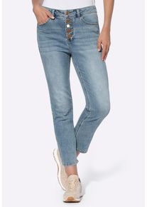 5-Pocket-Jeans Heine "Jeans 5-Pocket-Jeans mit Schmuckknopf-Leiste", Damen, Gr. 38, N-Gr, blau (blau, bleached), Denim/Jeans, , Modisch, slim fit, Jeans 5-Pocket-Jeans