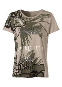 T-Shirt Heine "Druck-Shirt Kurzarmshirt mit Folienprint", Damen, Gr. 42, gr&uuml;n (schlamm, bedruckt), Modisch, Rundhals, Shirts T-Shirt
