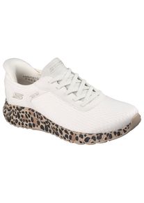 Sneaker Skechers "BOBS SQUAD CHAOS-DAILY PROWL", Damen, Gr. 43, Textil, wei&szlig; (wei&szlig;, leo), Schuhe Sneaker, Slip on Sneaker, Freizeitsneaker mit No Tie Fit zum Schlupfen