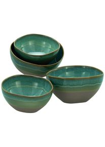 Schale Creatable "Basalt Bio, Bowl Set 4-tlg", gr&uuml;n (oliv), Steinzeug, Sch&uuml;sseln, Schale, Organische Form, Jedes Teil ein Unikat