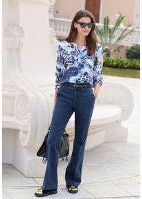 Klassische Bluse SIEH AN "Langarm-Bluse Druckbluse im Animal-Denim-Dessin", Damen, Gr. 46, bunt (ecru, mittelblau, bedruckt), Web, Stoff, , Casual, Rundhals, Blusen Klassische Bluse