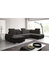 Wohnlandschaft WERK2 "Pula Bett & Bettkasten, Kopfteil- & Sitztiefenverstellung, bequem", braun (anthrazit), B:356cm H:105cm T:237cm, 100% Polyester, Sofas, Wohnlandschaft, U-Form, XXL, Schlaffunktion, Bettkasten, verstellbare Kopfteile