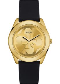 Quarzuhr Guess "G TWIST", schwarz (schwarz, gelbgoldfarben), Armbanduhren, Damen, goldfarben, Quarzuhr, Armbanduhr, Damenuhr, analog, Silikonarmband