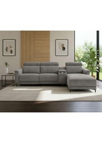 Ecksofa OTTO HOME "LUND Kinosofa, L-Form, 298cm, man./elektr. Relaxfunktion (mit USB-A/C)", grau, B:298cm H:97cm T:179cm, 100% Polyester, Sofas, Ecksofa, USB-A/C bei elektr.Variante, Kopfteilverstellg/Getr&auml;nkehalter/Staufach