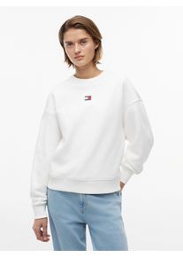 Kapuzensweatshirt Tommy Jeans "TJW BXY BADGE CREW EXT", Damen, Gr. XL (46), wei&szlig; (ecru), Sweatware, Obermaterial: 100% Baumwolle, unifarben, normal, Rundhals, Sweatshirts Kapuzensweatshirt, Baumwolle, K&auml;ngurutasche