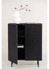 Vorratsschrank VENTURE HOME "Bj&ouml;rk&ouml;n, Stauraumschrank, geriffelt, H&ouml;he 103 cm", schwarz, B:80cm H:103cm T:30cm, MDF, Stahl, Schr&auml;nke, Vorratsschrank, Hochschrank, MDF, geriffelte Fronten, Stahlbeine, skandinavisch