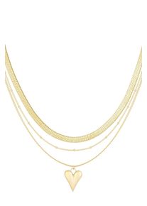 Adelia&acute;s Gliederkette ADELIA&acute;S "Mehrreihige Halskette aus Edelstahl mit Herzanh&auml;nger 59 cm + 5 cm" Gr. 59, gold (goldfarben), Halsketten, Damen, 59cm, Edelstahl, Gliederkette, Drei unterschiedlich gestaltete Kettenreihen mit Herzanh&auml;nger pr&auml;gen diesen modischen Modeschmuck