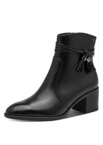 Stiefelette Tamaris, Damen, Gr. 41, Synthetik Textil, schwarz, Leder, Schuhe Stiefelette, Blockabsatz, Ankleboots mit Zierriemen und Fransen