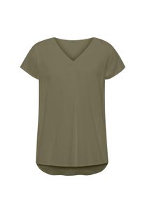 Schlupfbluse Heine "Bluse Kurzarm-Bluse mit Leinen-Anteil", Damen, Gr. 48, gr&uuml;n (khaki), Web, Stoff, , Sportlich, V-Ausschnitt, Blusen Schlupfbluse