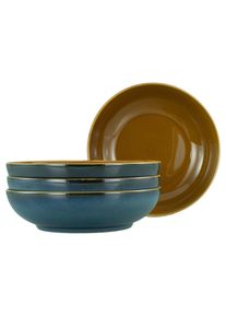Schale Creatable "Mallorca, Poke Bowl 4-tlg", blau, &Oslash;:22,5cm, Steinzeug, Sch&uuml;sseln, Schale, Spezialglasur mit Vintage Au&szlig;enrand