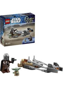 Konstruktionsspielsteine Lego "Der Mandalorianer und Grogu auf ihrem Speeder Bike (75436)", grau (bunt), Spielbausteine, Kinder, Kunststoff, Konstruktionsspielsteine, Lego Star Wars