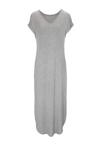 Jerseykleid Heine "Shirtkleid Maxikleid mit seitlichen Taschen", Damen, Gr. 38, N-Gr, grau (grau, melange), Modisch, V-Ausschnitt, Kleider Jerseykleid