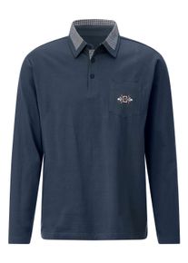 Poloshirt SIEH AN "Langarm-Poloshirt Langarm-Poloshirt mit Webkaro-Details", Herren, Gr. 44/46, blau (dunkelblau), Basic, Shirts Poloshirt