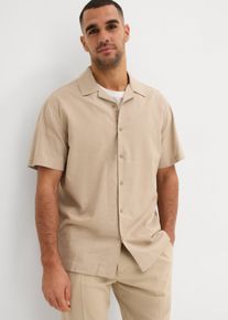 Kurzarmhemd bonprix, Herren, Gr. 41/42 (L), N-Gr, sand, Obermaterial: 55% Leinen, 45% Baumwolle, loose fit, Hemden Kurzarmhemd, Lockerer Loose Fit, Reverskragen, aus Leinen-Mix, Kurzarm-Design