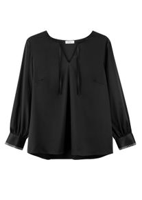 Longbluse sheego "Tunika Tunika mit Strasssteinen", Damen, Gr. 58, schwarz (graphit), Satin, , Modisch, Rundhals, Blusen Longbluse