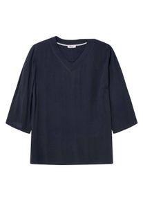 Longbluse sheego "Tunika Tunika in leichter Crinkle-Struktur", Damen, Gr. 48, tiefblau, Modisch, V-Ausschnitt, Blusen Longbluse