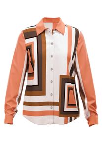 Hemdbluse Heine "Druckbluse Druckbluse", Damen, Gr. 4, bunt (cognac, schoko, bedruckt), Satin, , Modisch, Blusen Hemdbluse
