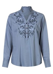 Klassische Bluse WITT "Stickereibluse Schlupfbluse", Damen, Gr. 54, blau (taubenblau, bleu, gemustert), Web, Stoff, , Modisch, Rundhals, Blusen Klassische Bluse