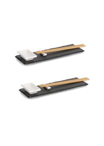 Teller-Set ZELLER PRESENT "Sushi-Set", schwarz (anthrazit), 8, Bambus, Stein, Geschirr-Sets, Teller-Set, 2er-Set, Schiefer