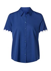 Klassische Bluse SIEH AN "Kurzarm-Bluse Kurzarmbluse mit Deko-Borte", Damen, Gr. 52, blau (royalblau, wei&szlig;), Web, Stoff, , Elegant, Blusen Klassische Bluse