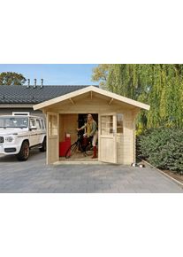 Gartenhaus KONIFERA "Kallenberg 2", beige (naturbelassen), Fu&szlig;boden im Gartenhaus, Dachschindeln, Holzwerkstoff, Gartenh&auml;user, Gartenhaus