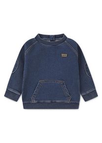 Sweatshirt LEVI'S KIDS, Jungen, Gr. 9M74, blau (wish you would), Denim/Jeans, Obermaterial: 61% Baumwolle, 38% Polyester, 1% Elasthan, normal normal, Rundhals, mit &Auml;rmelbesatz B&uuml;ndchen, Sweatshirts Sweatshirt, K&auml;ngurutasche, Ellenbogen-Patch
