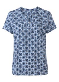 Schlupfbluse WITT "Schlupfbluse Druckbluse in Schlupfform", Damen, Gr. 5, blau (jeansblau, ecru, bedruckt), Web, Stoff, , Modisch, V-Ausschnitt, Blusen Schlupfbluse