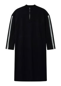 Strickkleid sheego "Strickkleid Strickkleid mit Lurexstreifen am &Auml;rmel", Damen, Gr. 48, Normalgr&ouml;&szlig;en, schwarz, Modisch, Rundhals, Kleider Strickkleid