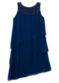 Cocktailkleid sheego "Cocktailkleid Cocktailkleid mit drapierten Volants", Damen, Gr. 58, Normalgr&ouml;&szlig;en, blau, Elegant, Rundhals, Kleider Cocktailkleid, im Layerlook, mit Pailletten
