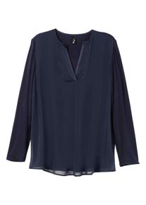 Klassische Bluse sheego "Tunika Tunika mit tiefem V-Schlitz", Damen, Gr. 52, blau (nachtblau), Chiffon, Jersey, , Modisch, V-Ausschnitt, Blusen Klassische Bluse
