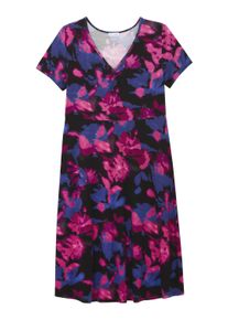 Sommerkleid sheego by Joe Browns "Jersey-Kleid Jerseykleid mit leuchtendem Blumenmuster", Damen, Gr. 5, Normalgr&ouml;&szlig;en, bunt (schwarz, pink, gemustert), Elegant, V-Ausschnitt, Kleider Sommerkleid