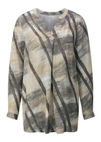 CR&Eacute;ATION L Longbluse CREATION L "Tunika Langarmbluse mit Knopfmanschetten", Damen, Gr. 4, beige (sand, grau, bedruckt), Satin, , Modisch, V-Ausschnitt, Blusen Longbluse