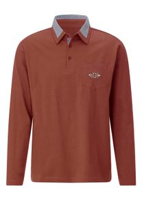 Poloshirt SIEH AN "Langarm-Poloshirt Langarm-Poloshirt mit Webkaro-Details", Herren, Gr. 60/62, braun (rotbraun), Basic, Shirts Poloshirt