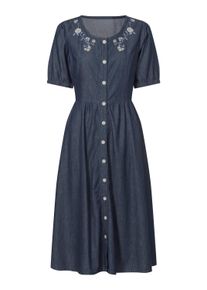 Trachtenkleid SIEH AN "Jeans-Kleid Trachtenkleid mit floraler Stickerei", Damen, Gr. 42, Normalgr&ouml;&szlig;en, blau (blau, stone, washed), Modisch, Rundhals, Kleider Trachtenkleid