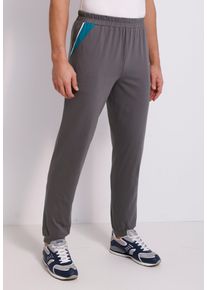 Schlupfhose SIEH AN "Freizeithose Freizeithose mit Kontrasteins&auml;tzen", Herren, Gr. 56/58, Normalgr&ouml;&szlig;en, grau (anthrazit), Jersey, , Basic, gerade, Hosen Schlupfhose