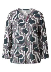 Schlupfbluse WITT "Druckbluse Schlupf-Bluse mit Zierb&auml;ndern", Damen, Gr. 50, bunt (petrol, erika, bedruckt), Web, Stoff, , Modisch, V-Ausschnitt, Blusen Schlupfbluse