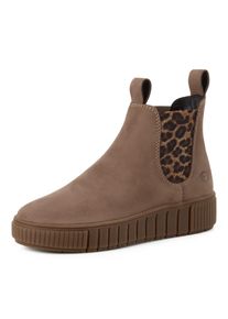 Chelseaboots Tamaris, Damen, Gr. 40, w&auml;rmend, braun (braun leo), Elastischer Einsatz, Nubukleder, Schuhe Chelseaboots, Plateaus, Herbstboots mit zwei Anziehlaschen, Topseller