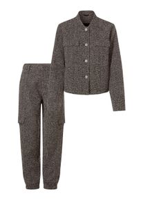 Business-Kost&uuml;m Heine "Hosenanzug Hosenanzug mit Schmuckkn&ouml;pfen", Damen, Gr. 46, grau (schwarz, wei&szlig;, gemustert), Boucl&eacute;, , Modisch, Kost&uuml;me Business-Kost&uuml;m