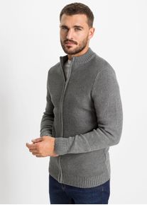 Strickjacke bonprix "Feinstrickjacke aus reiner Baumwolle", Herren, Gr. 56/58 (XL), grau (grau meliert), Obermaterial: 100% Baumwolle, regular fit, Strickjacken Strickjacke, aus Feinstrick, mit Stehkragen, Regular Fit, im Casual-Stil