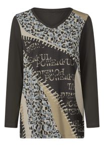 Longshirt SIEH AN "Longshirt Longshirt", Damen, Gr. 52, braun (graphit, camel, bedruckt), Modisch, V-Ausschnitt, Shirts Longshirt